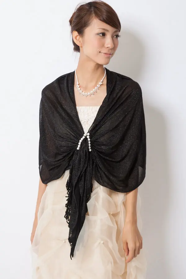 パールホック付き黒ラメニットストール | Cx-1270 | 結婚式