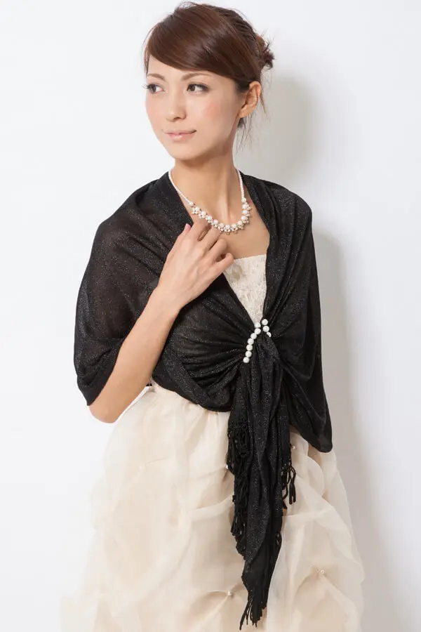 ビスチェドレス　ストール付き　ほぼ未使用　結婚式発表会に　高級感たっぷり　秋冬に DRESS+ ストール ショール レディース オーガンジー パール付き