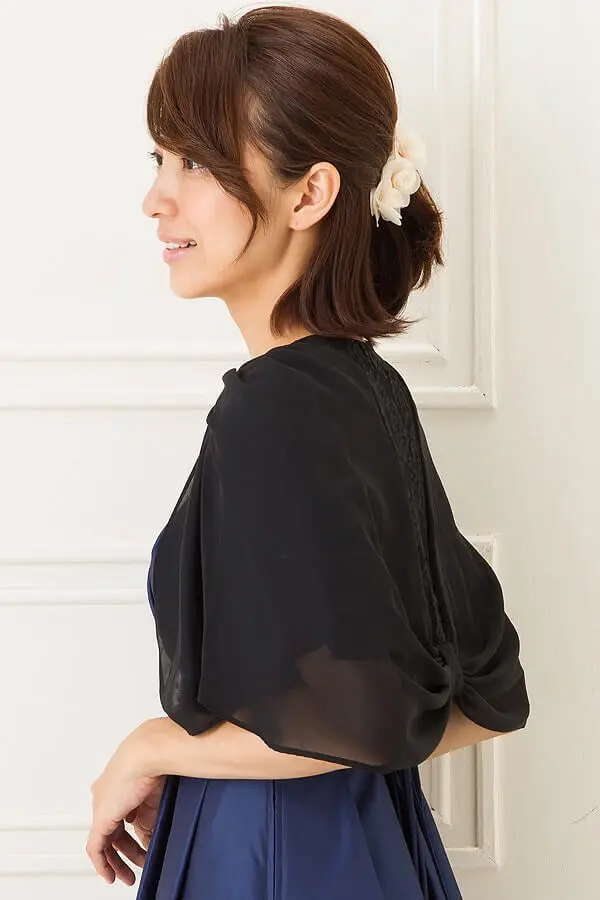 肩にパール付きバックレース黒ボレロ | Cx-1290 | 結婚式パーティーの