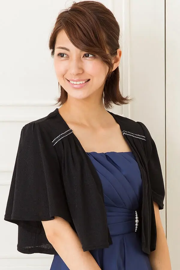 肩に刺繍付き黒ラメニットボレロ | ASHILL | Cx-1296 | 結婚式