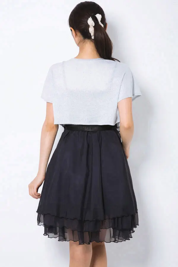 ☆新品DAMA☆シルバーラメ五分袖ボレロ ラメ入りシルバーニットサテンボレロ | Pin'X | Cx-1298 | 結婚