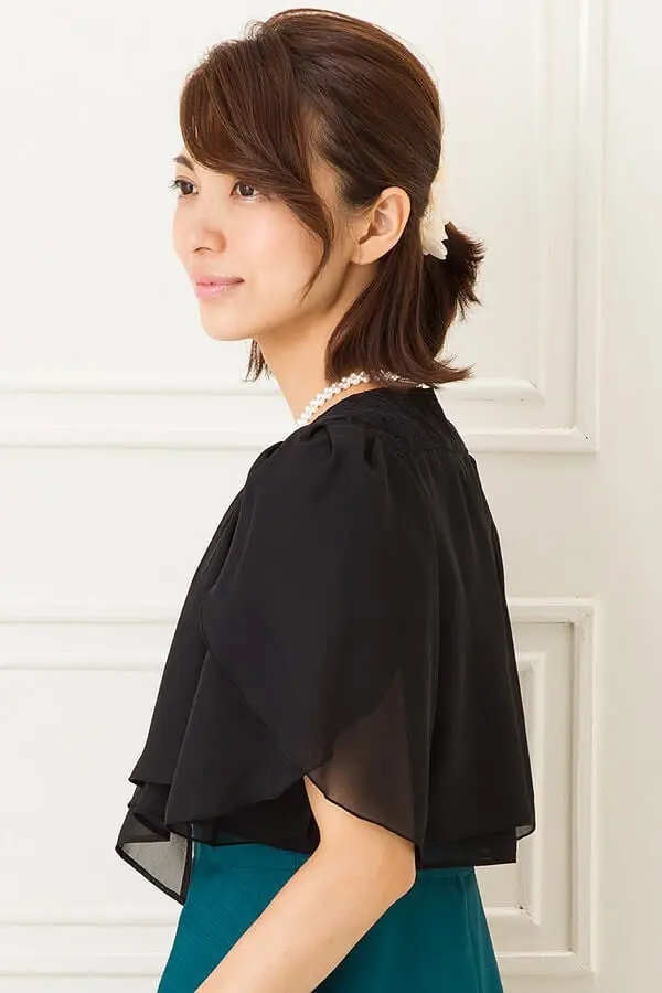 肩レースの黒シフォンボレロ | Cx-1331 | 結婚式パーティーの