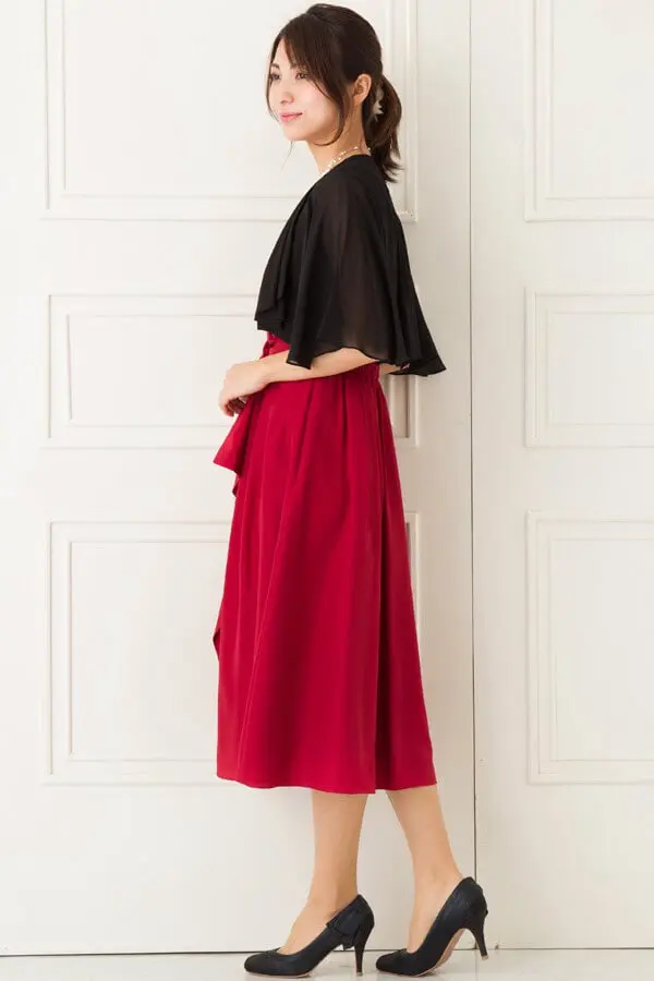 紅花リバーシブルボレロ 肩レース黒シフォンボレロ | Cx-1347 | 結婚式パーティーのレンタル