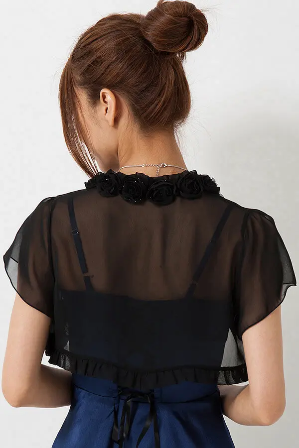 黒いフラワーモチーフ付きパーティードレス