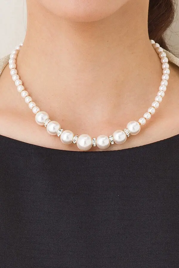 大小パール×ラインストーンゴールドネックレス | Dx-1455 | 結婚