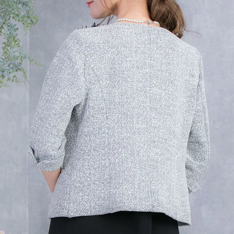 グレーのカットツイードノーカラージャケット | trattoria | C-4028