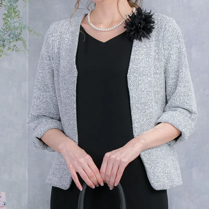 ラウンジドレス ツイードノーカラージャケット グレー LOUNGEDRESS（ラウンジドレス）の「ライトツイードジャケット