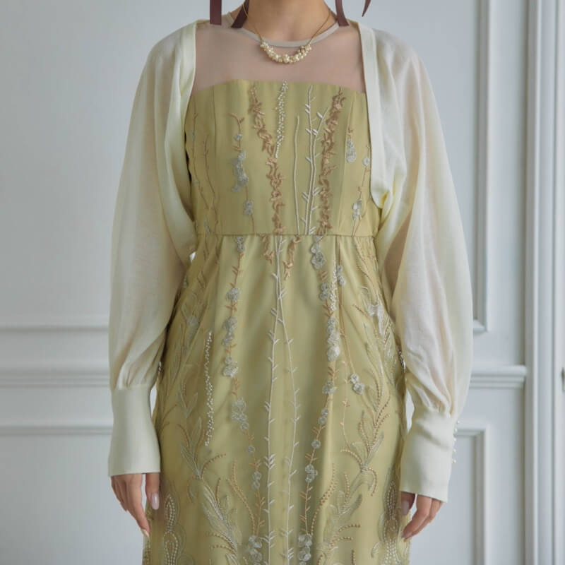 ベージュのパールカフスニットボレロの商品画像1