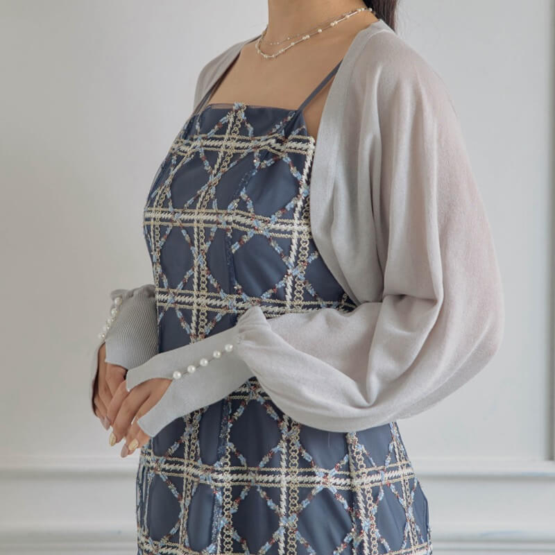 グレーのパールカフスニットボレロの商品画像2