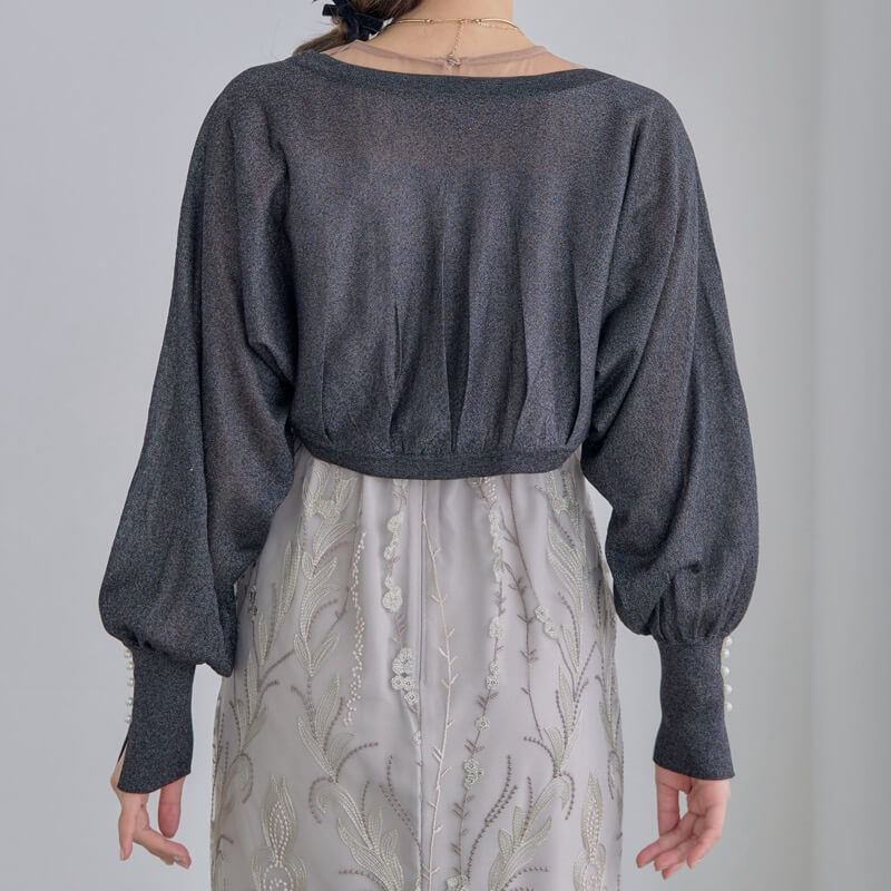 ブラックのパールカフスニットボレロの商品画像3