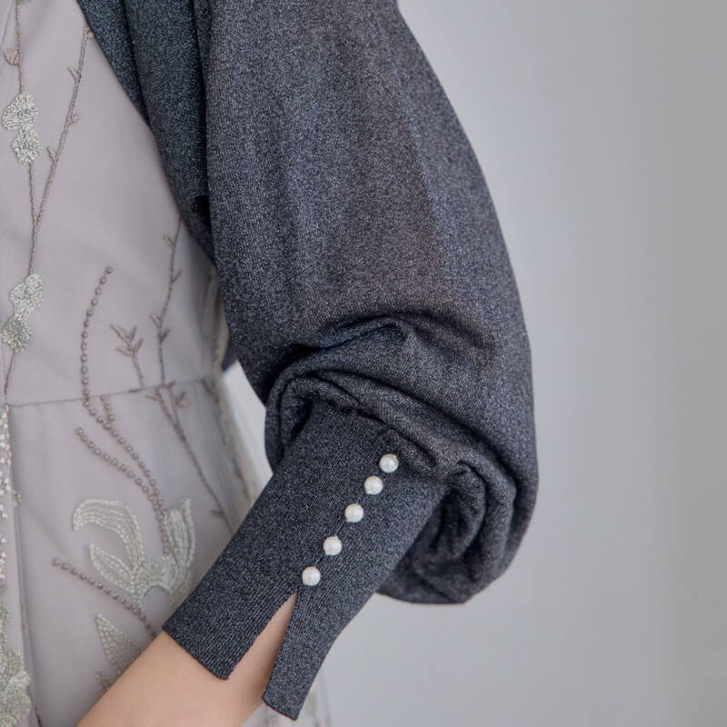 ブラックのパールカフスニットボレロの商品画像4