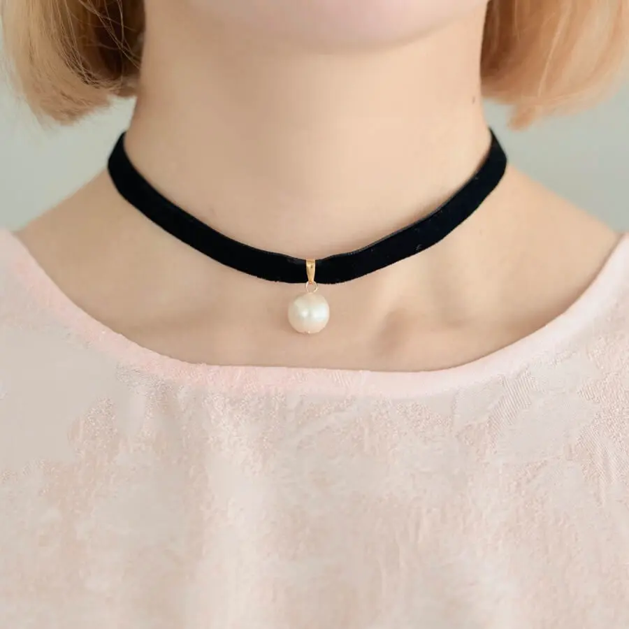 シングルパールベロアチョーカー | MUK | D-6060 | 結婚式パーティーの