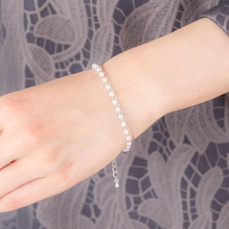 シルバーのパール×チェーンブレスレット | CREAM DOT | G-9079 | 結婚