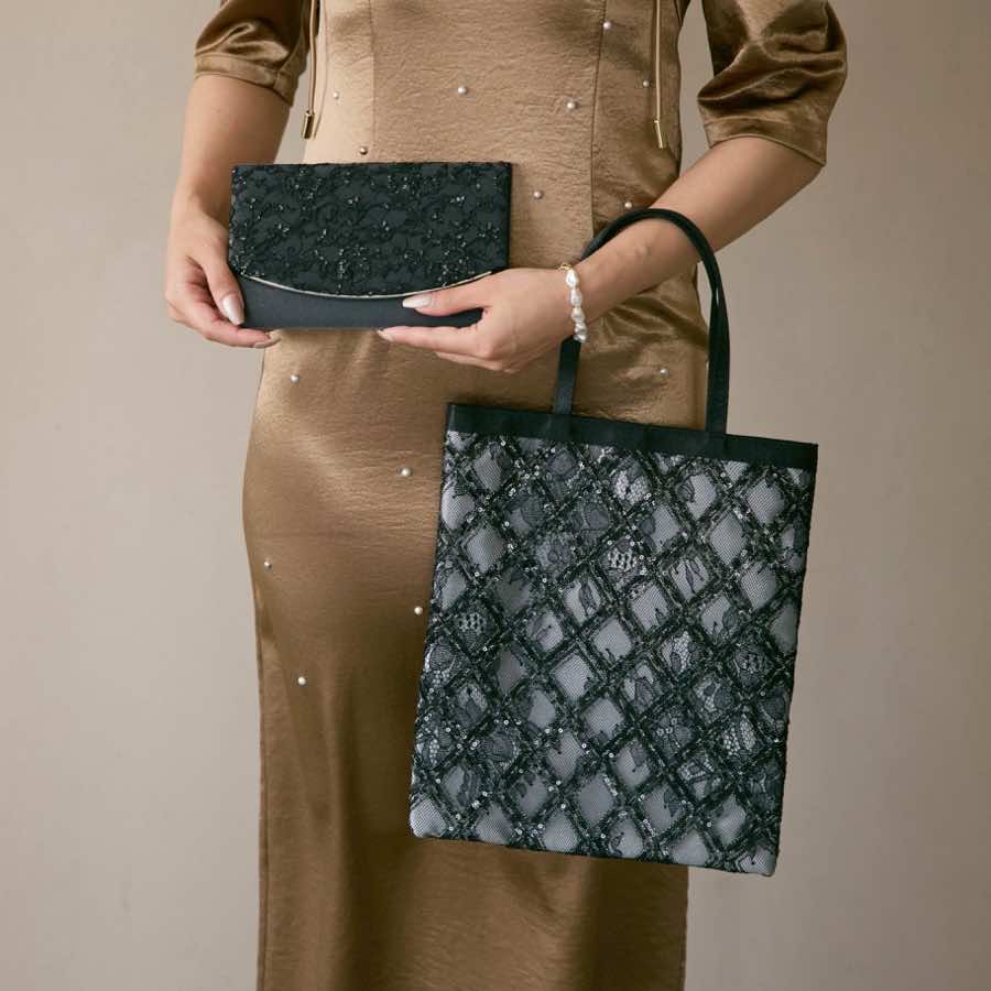ブラックのスパンコールレースサブバッグ×袱紗セットの商品画像1ブラックのスパンコールレースサブバッグ×袱紗セットの商品画像2