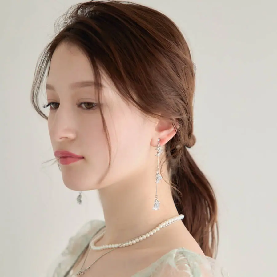 シルバーのクリアビーズロングイヤリング | セラビ | I-0085 | 結婚式
