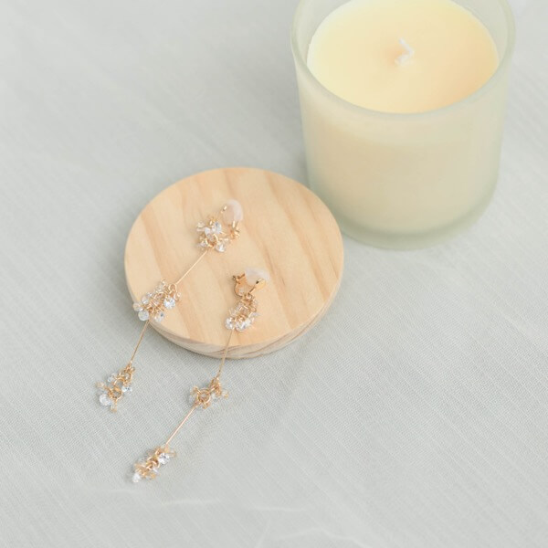 ゴールドのクリアビーズロングイヤリング | I-0086