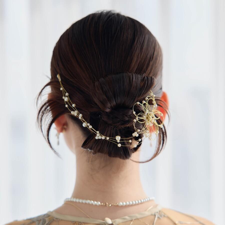 ゴールドのワイヤーフラワーパールヘッドピースの商品画像2