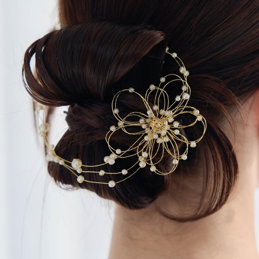 ゴールドのワイヤーフラワーパールヘッドピースの商品画像3