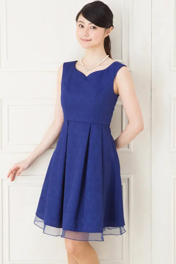 【Sairi】ジャガードワンピース ブルー Mサイズ tiptop+pocket ティップトッププラスポケット / シアー
