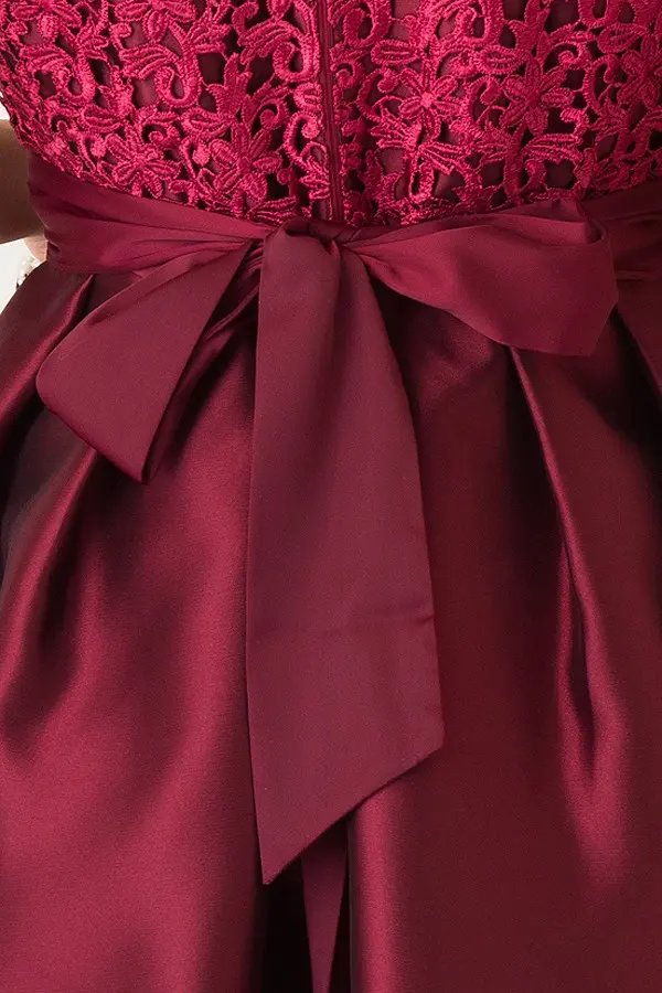 レース切替タックフレア半袖ワインレッドミニドレス | Dorrydoll | M