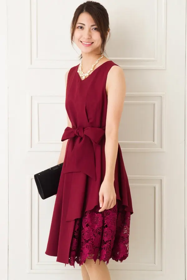 カギ編みスカートワインレッドミニドレス | Dorrydoll | M | 結婚式