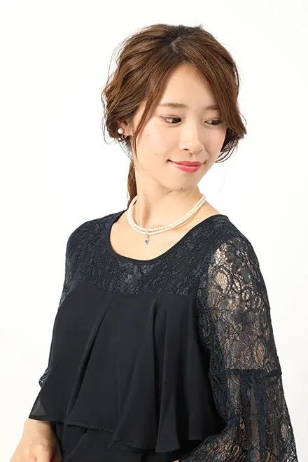 ネイビーのレース袖ロングドレス | trattoria | M | 結婚式