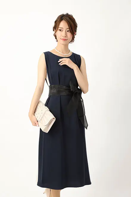 ネイビーバイカラーシンプルロングドレス | ASHILL | M・マタニティ可