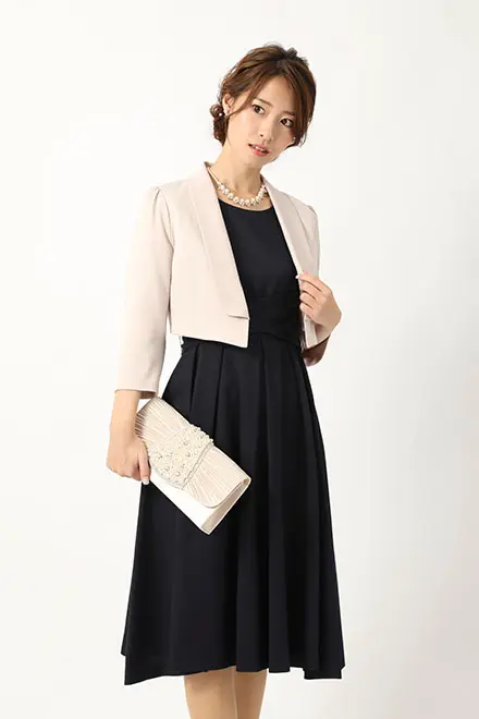ネイビーのウエストリボンクロスドレス | ASHILL | M | 結婚式