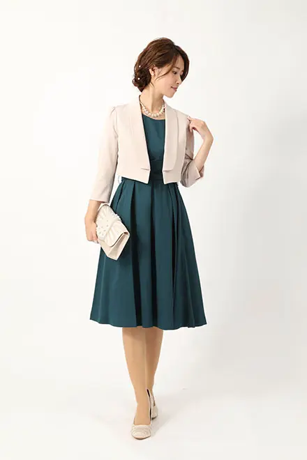 グリーンのウエストリボンクロスドレス | ASHILL | M | 結婚式