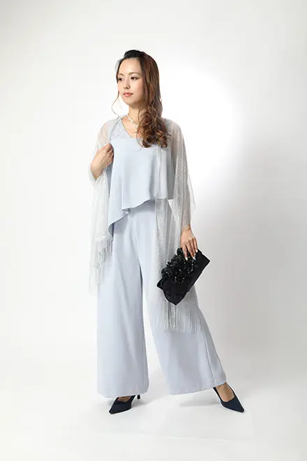 パンツドレス(9号)/お呼ばれドレス/ブルー レーススリーブパンツドレス(ネイビー)CR3-348NA-L | OTONA DRESS