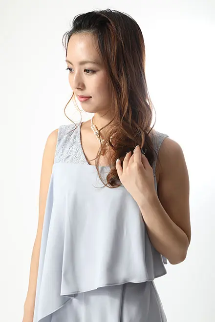パンツドレス(9号)/お呼ばれドレス/ブルー レーススリーブパンツドレス(ネイビー)CR3-348NA-L | OTONA DRESS