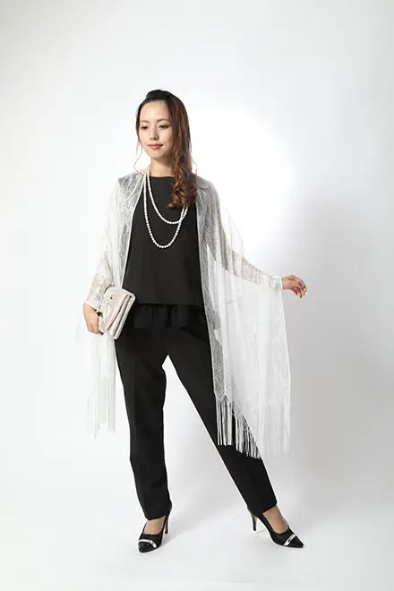 黒の裾シフォントップス付きパンツドレス | je super | M | 結婚式