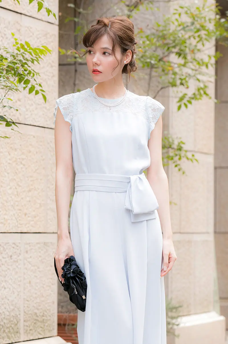 サックスブルーのベルト付きオールインワン | je super | M | 結婚式