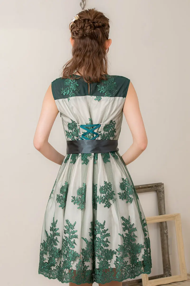 刺繍　上品　結婚式　ドレス　グリーン　オリーブ　褒められ S/M/L/XL/XXL グリーン 緑 ブラック 黒 ウエディングドレス A