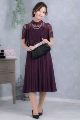 ラベンダーのロールカラー袖付きドレス | Dorrydoll | 3L | 結婚式 