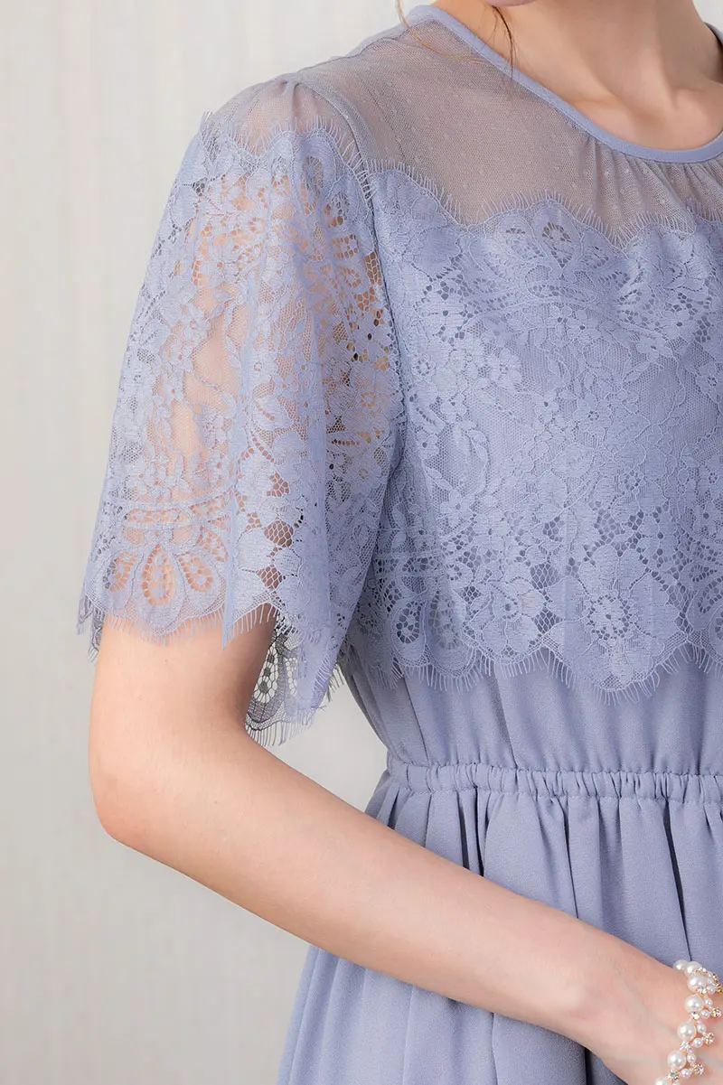 サックスブルーのレース×ドットチュールドレス | Sweet As | M | 結婚