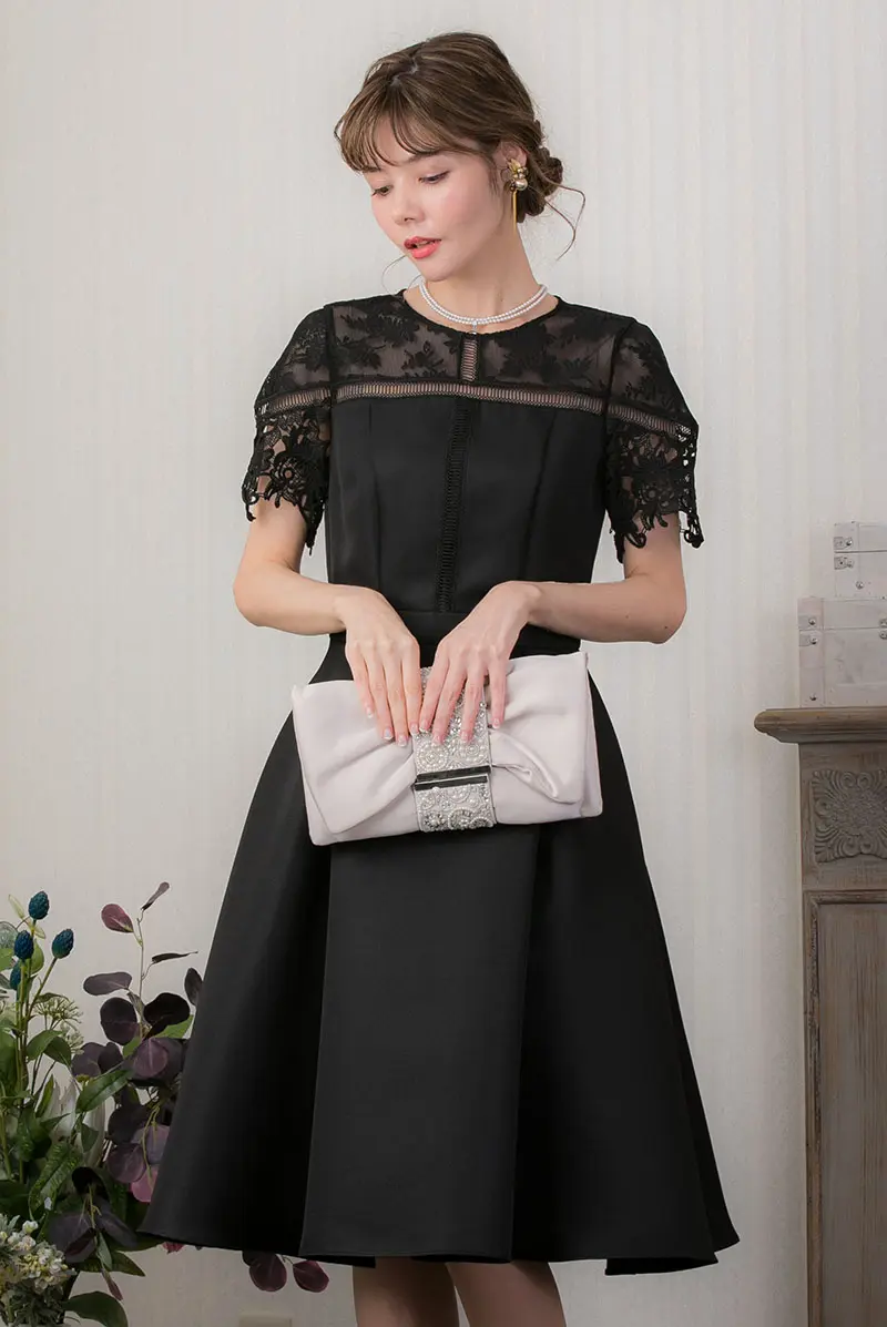 黒のレーススリーブフレアドレス | Iam | M | 結婚式パーティーの