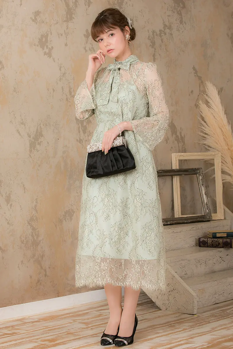 ライトグリーンのボウタイレースドレス | Placebo | L | 結婚式