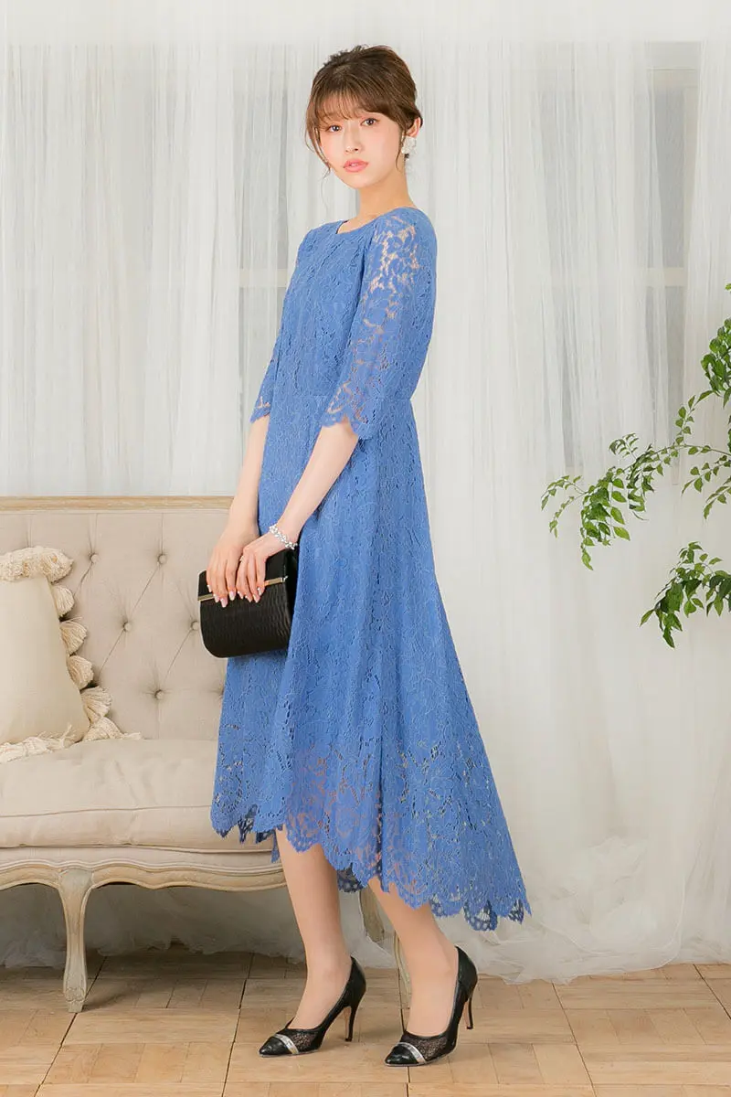 ブルーの総レースイレヘムドレス | GIRL | S | 結婚式パーティーの  