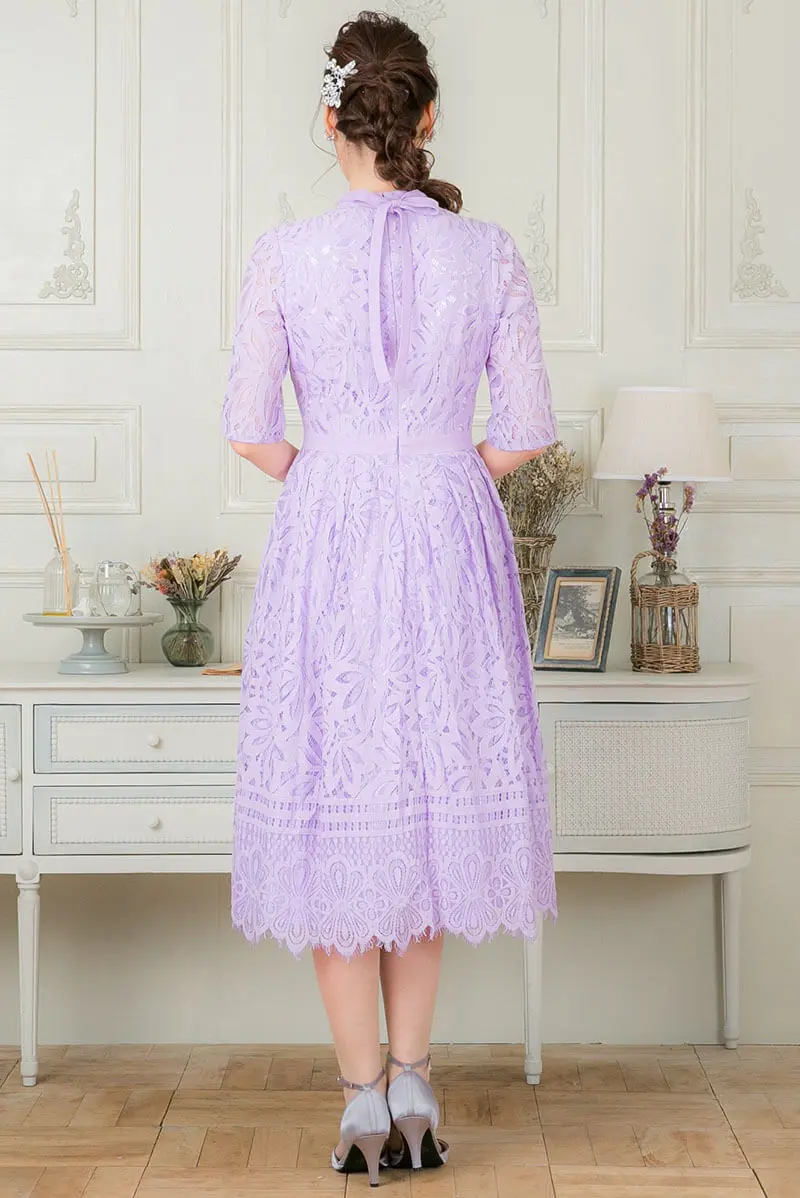 ラベンダーの2wayフロントラッフル付きレースドレス | GIRL | M | 結婚