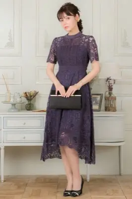 ブルーのスタンドカラー総レースドレス | Dorrydoll | M | 結婚式