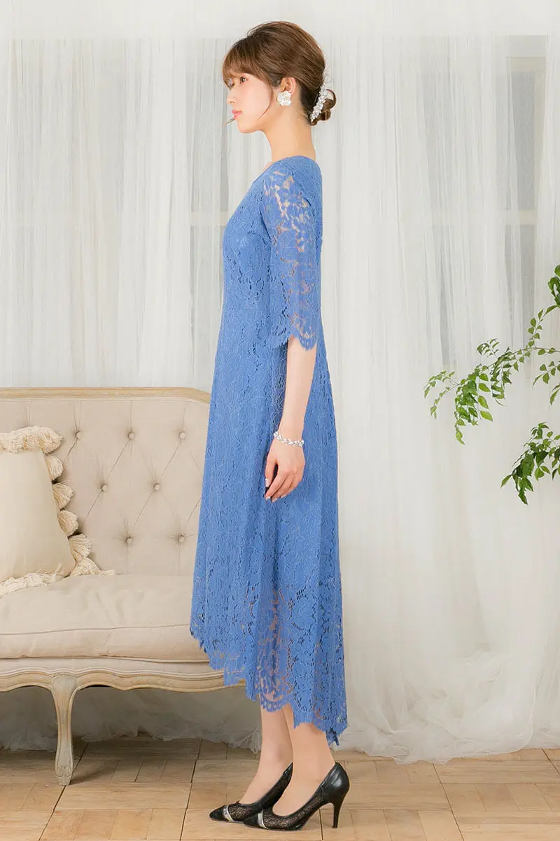 ブルーの総レースイレヘムドレス | GIRL | M | 結婚式パーティーの
