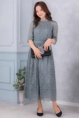 ダークミントの袖つきヴィンテージレースドレス | Dorrydoll | M