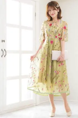 MARY D`ALOIA 刺繍ドレス パープルピンクフラワー 結婚式 イタリア製 ブラックのフラワーカラー刺繍ドレス | Dorrydoll | M | 結婚式