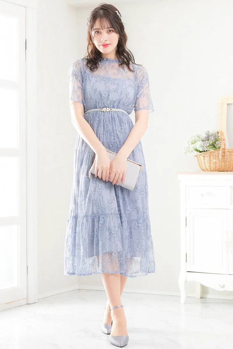 ブルーのパワショルティアードドレス | Sweet As | L | 結婚式