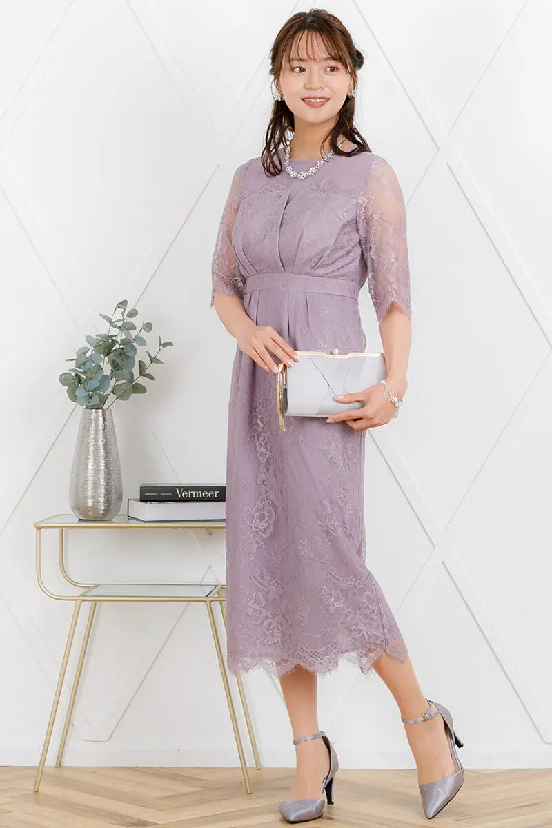 ダークラベンダーの袖つき総レースIラインドレス | Dorrydoll | M