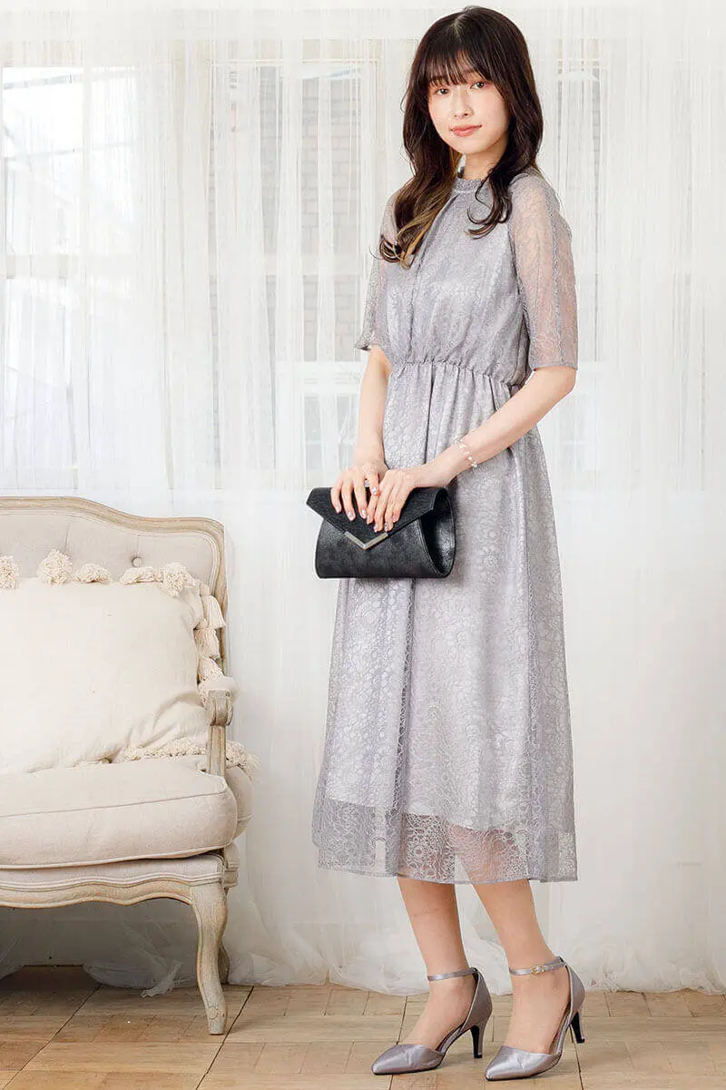 ブルーグレーのラグランスリーブドレス | Sweet As | S | 結婚式