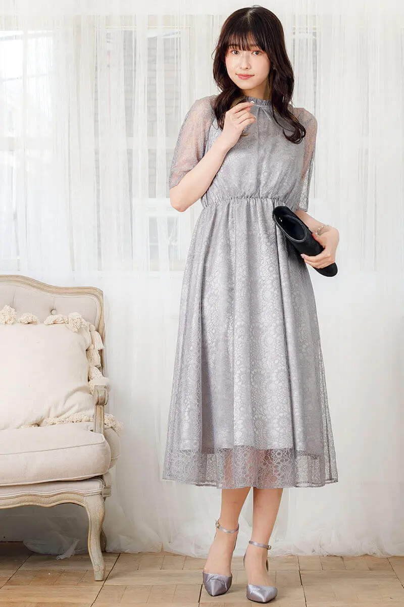 ブルーグレーのラグランスリーブドレス | Sweet As | S | 結婚式