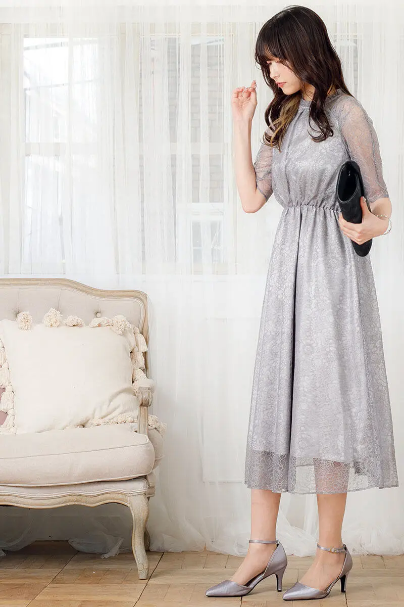 ブルーグレーのラグランスリーブドレス | Sweet As | S | 結婚式