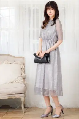 ブルーグレーのラグランスリーブドレス | Sweet As | S | 結婚式